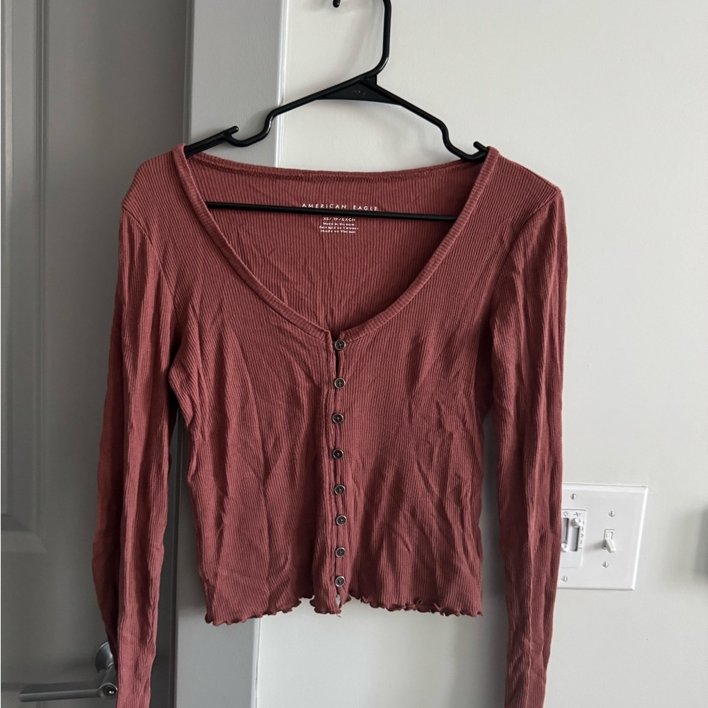 American Eagle Outfitters Women's Rust Button-Up Top